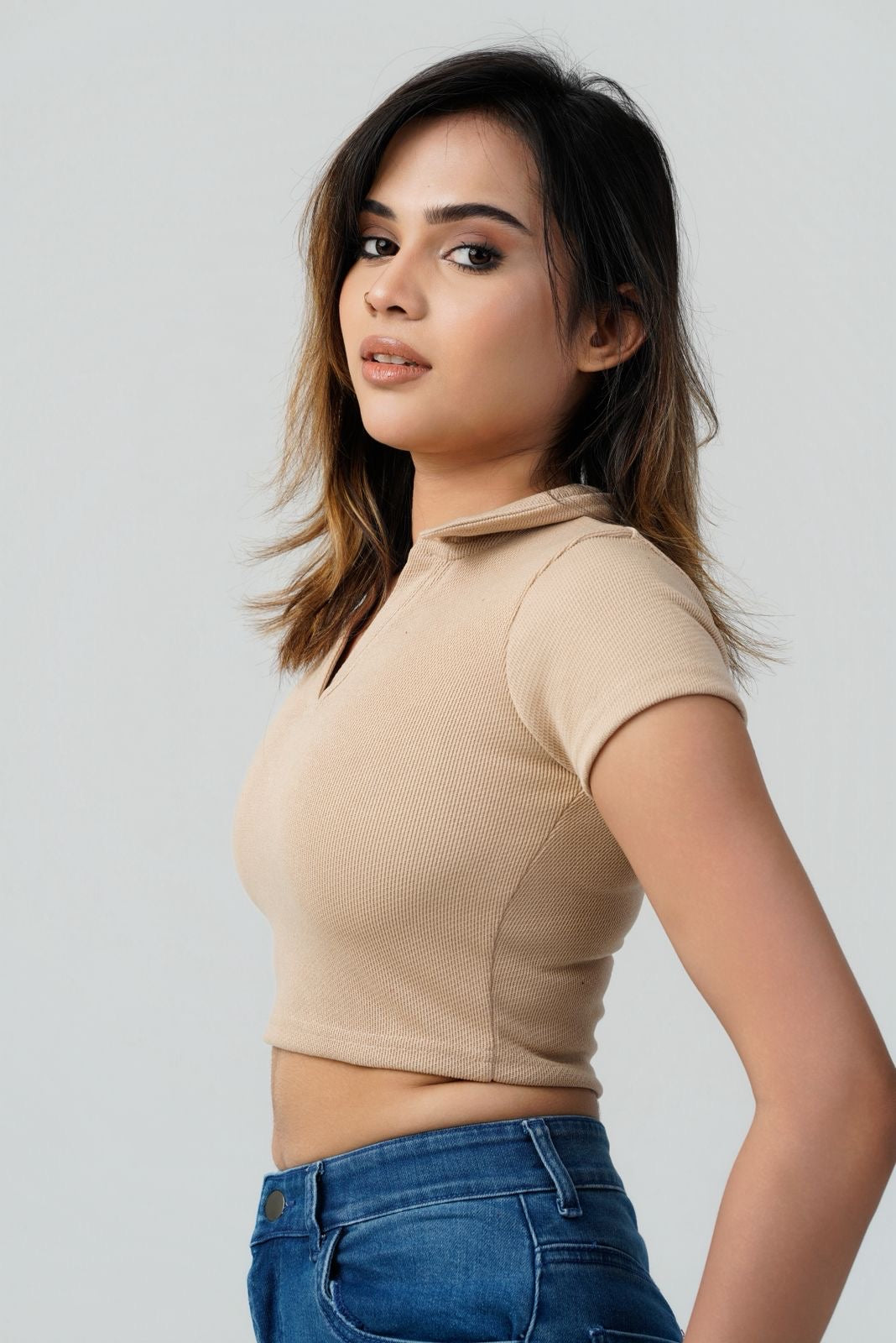 Sculpt V-Neck Ribbed Crop Top