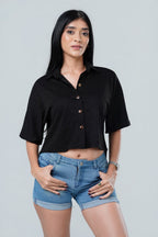 Textured Short Sleeve Cropped Shirt