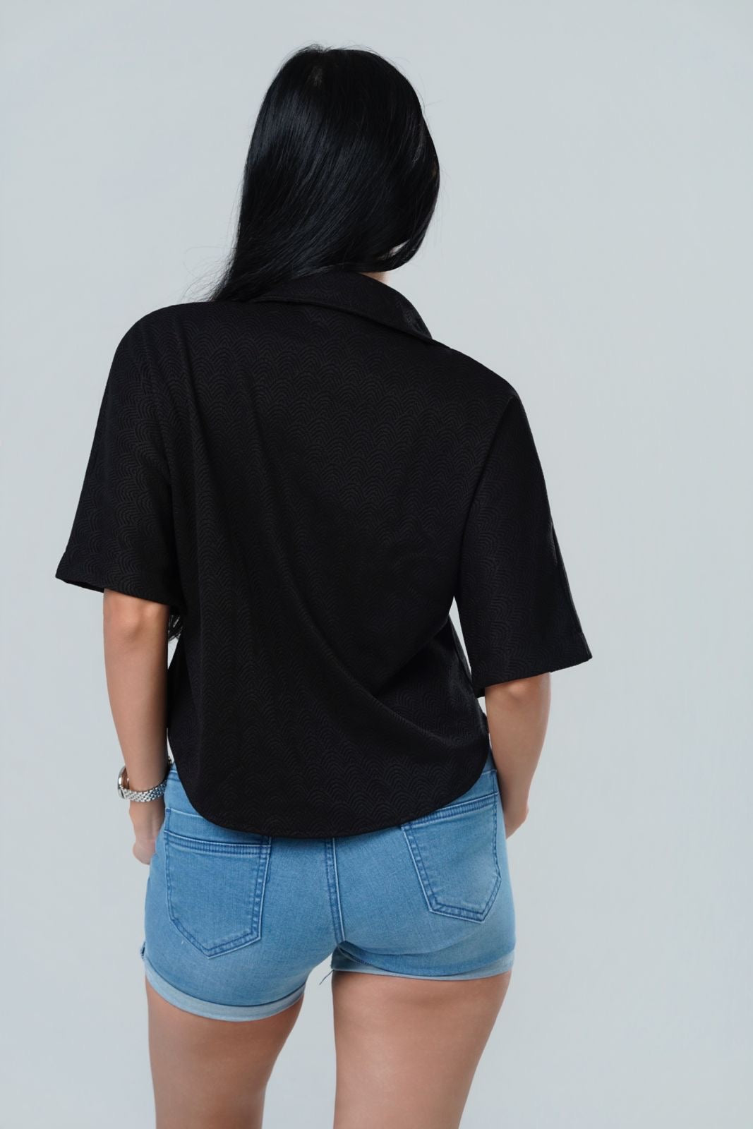 Textured Short Sleeve Cropped Shirt