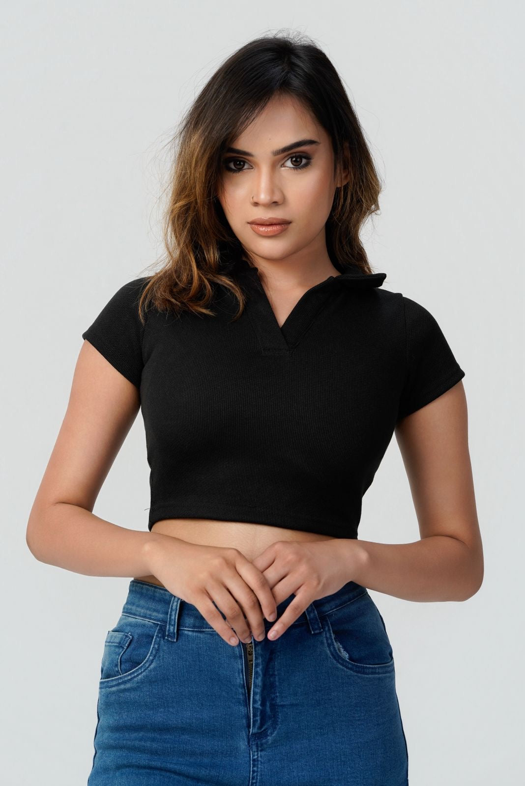 Sculpt V-Neck Ribbed Crop Top