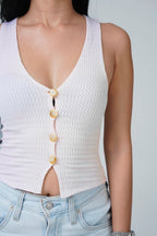 V-Neck Textured Button-Front Tank
