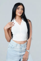 Ribbed Collared Button Down Tank