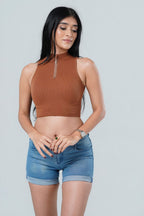 Siena Seamless High-Neck Quarter-Zip Crop