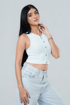 Metallic Clasp Ribbed Top