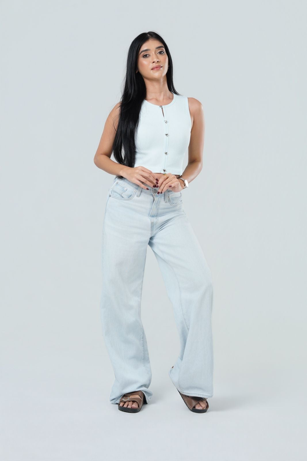 Metallic Clasp Ribbed Top