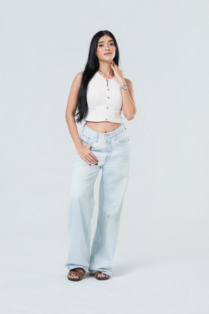 Metallic Clasp Ribbed Top