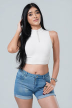 Siena Seamless High-Neck Quarter-Zip Crop