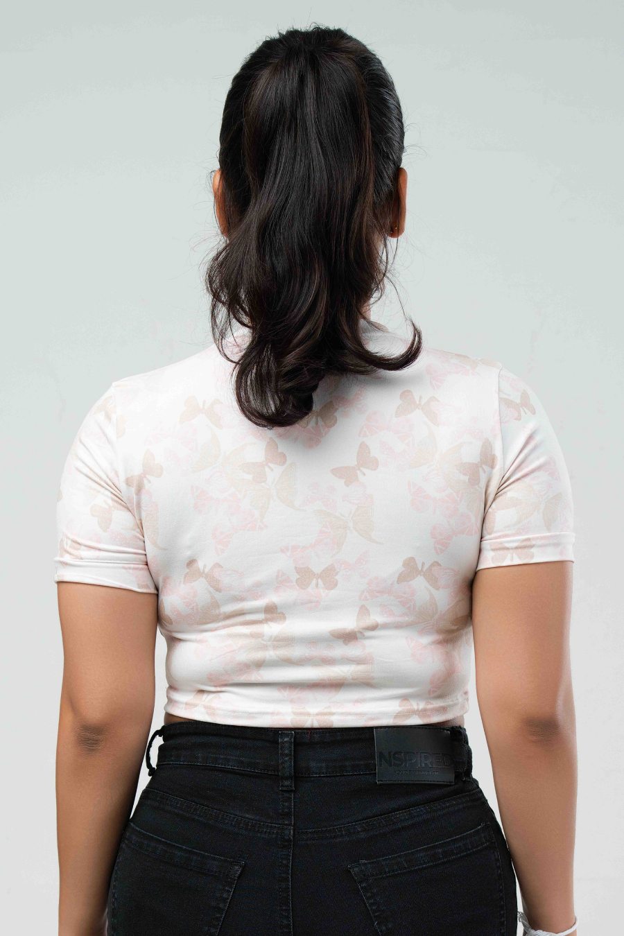 Pastel Butterfly Fitted Crop
