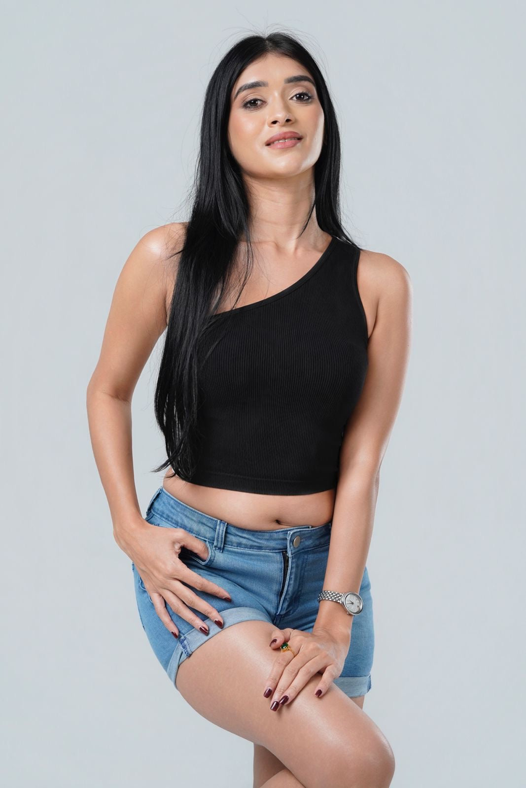Aura Seamless One-Shoulder Ribbed Crop