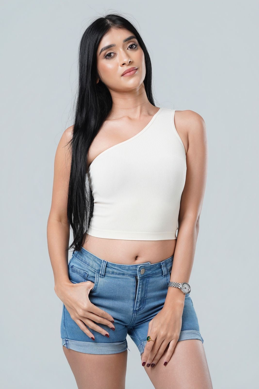 Aura Seamless One-Shoulder Ribbed Crop