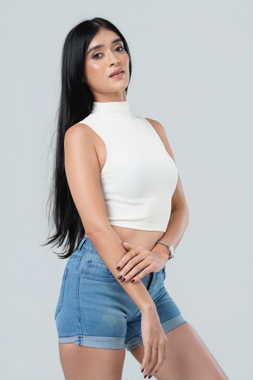High Neck Ribbed Crop Top