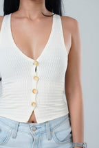 V-Neck Textured Button-Front Tank