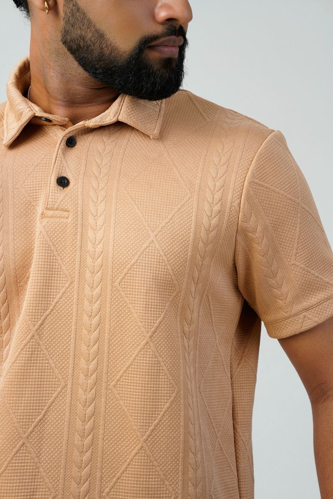 Textured Cable-Knit Polo