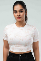Pastel Butterfly Fitted Crop