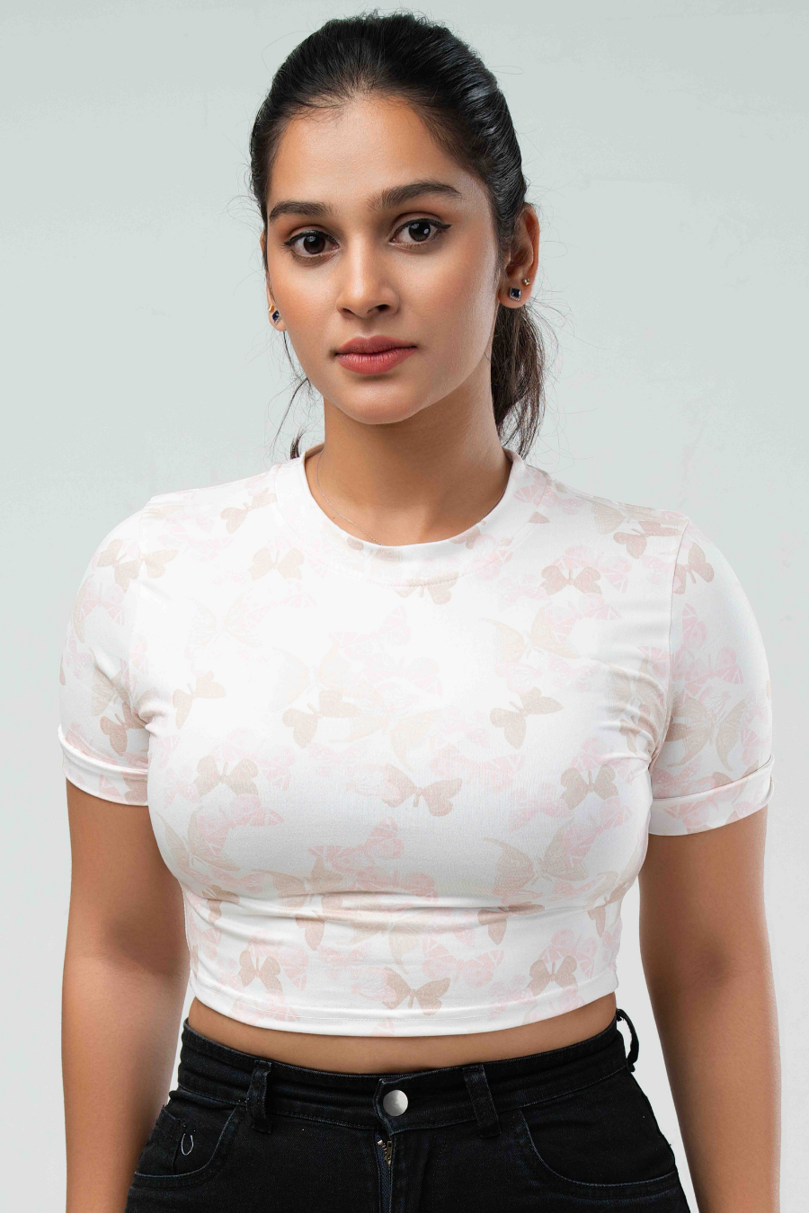 Pastel Butterfly Fitted Crop