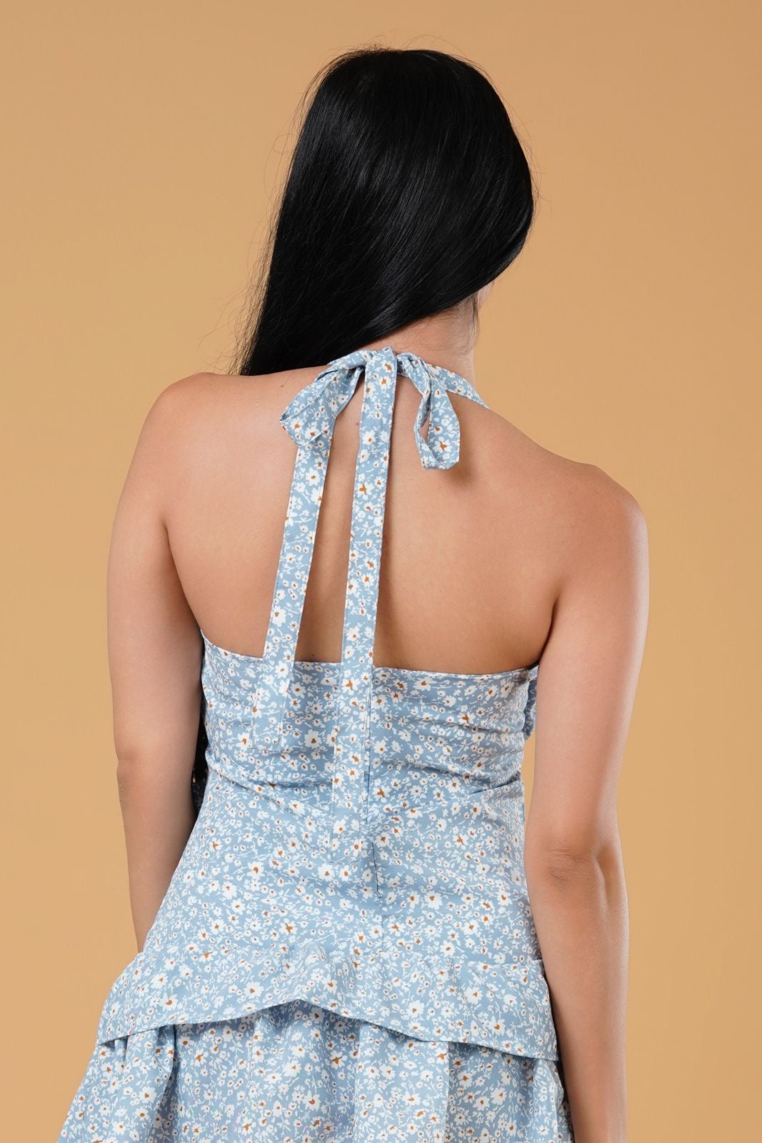 Blue Floral Halter Skater Mini