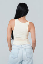 V-Neck Textured Button-Front Tank