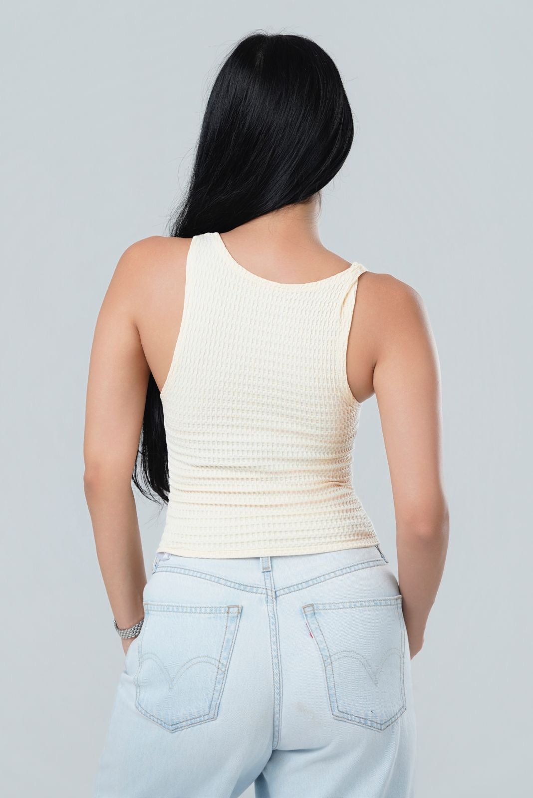 V-Neck Textured Button-Front Tank