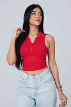 Ribbed Collared Button Down Tank