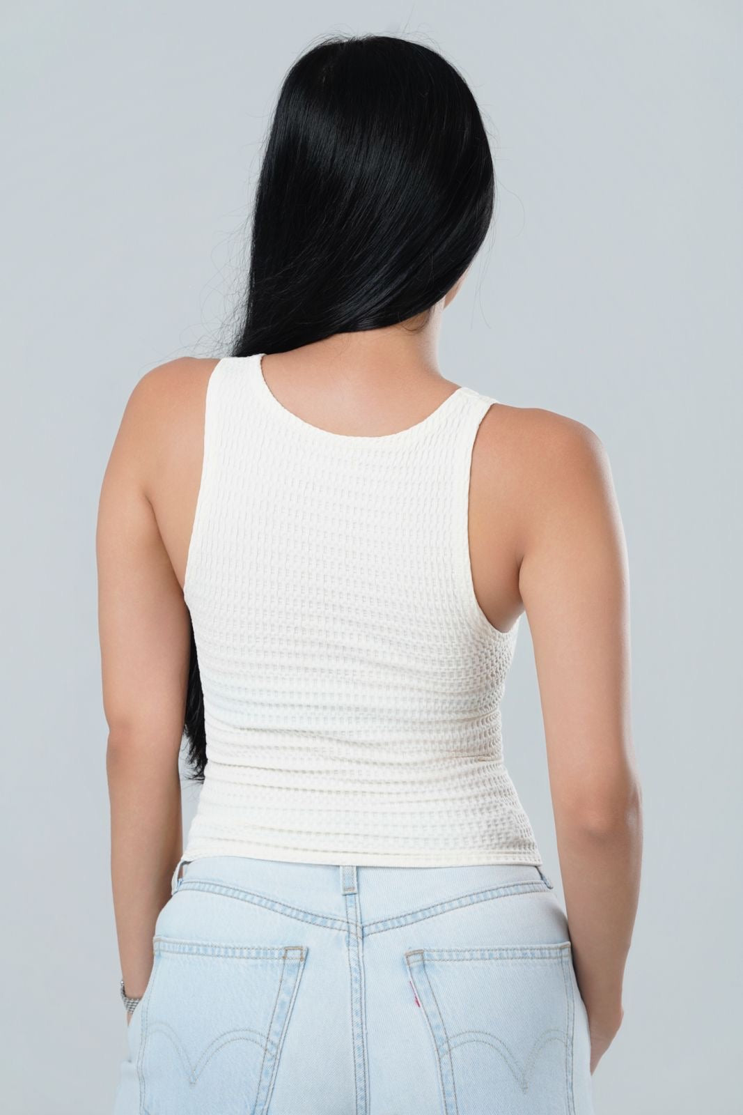 V-Neck Textured Button-Front Tank