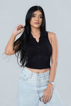Ribbed Collared Button Down Tank