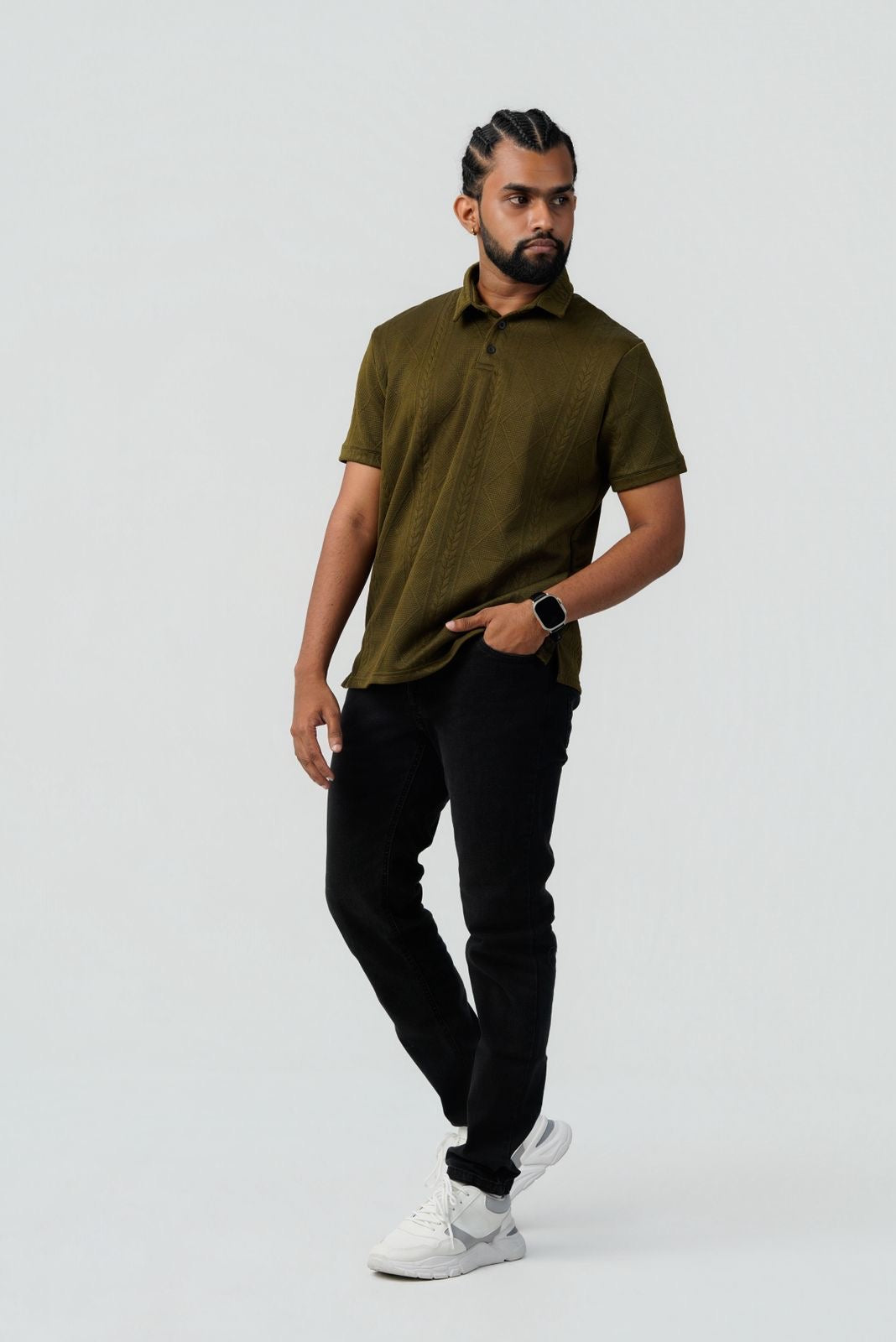 Textured Cable-Knit Polo
