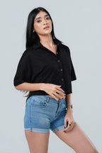 Textured Short Sleeve Cropped Shirt