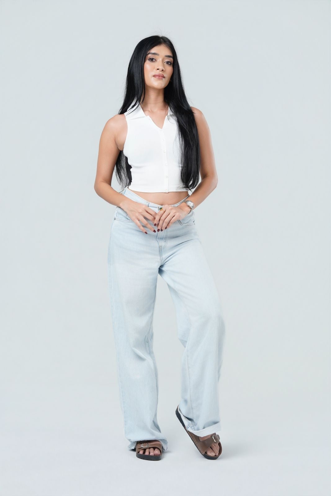 Ribbed Collared Button Down Tank