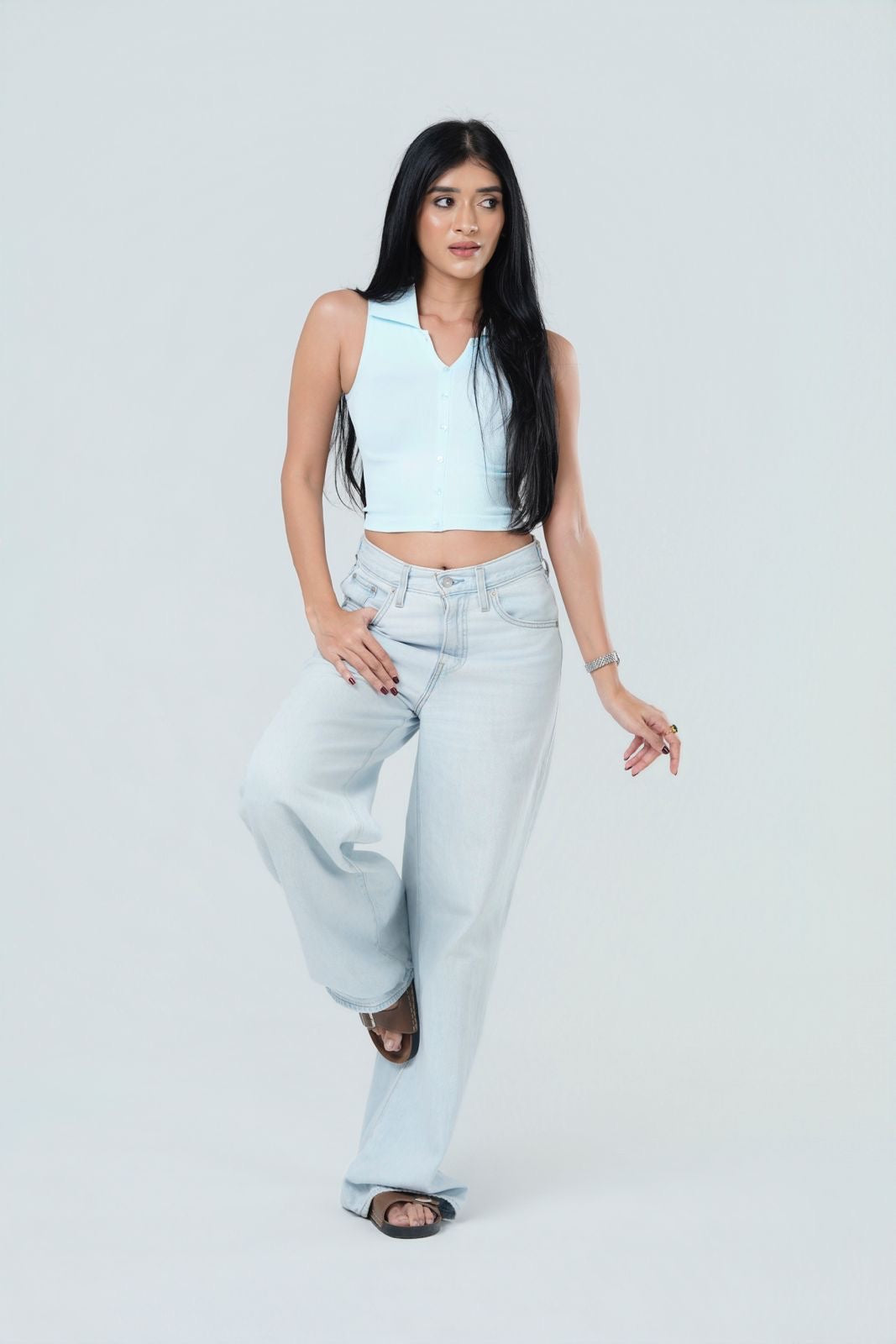 Ribbed Collared Button Down Tank