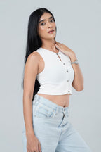 Metallic Clasp Ribbed Top