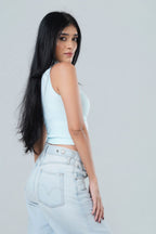 Ribbed Collared Button Down Tank