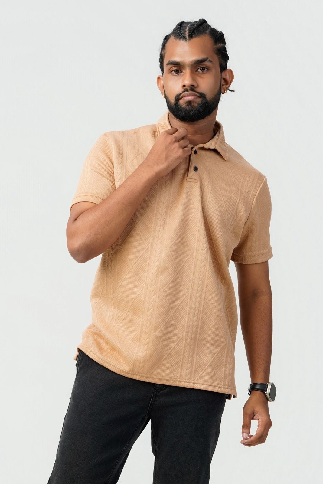Textured Cable-Knit Polo
