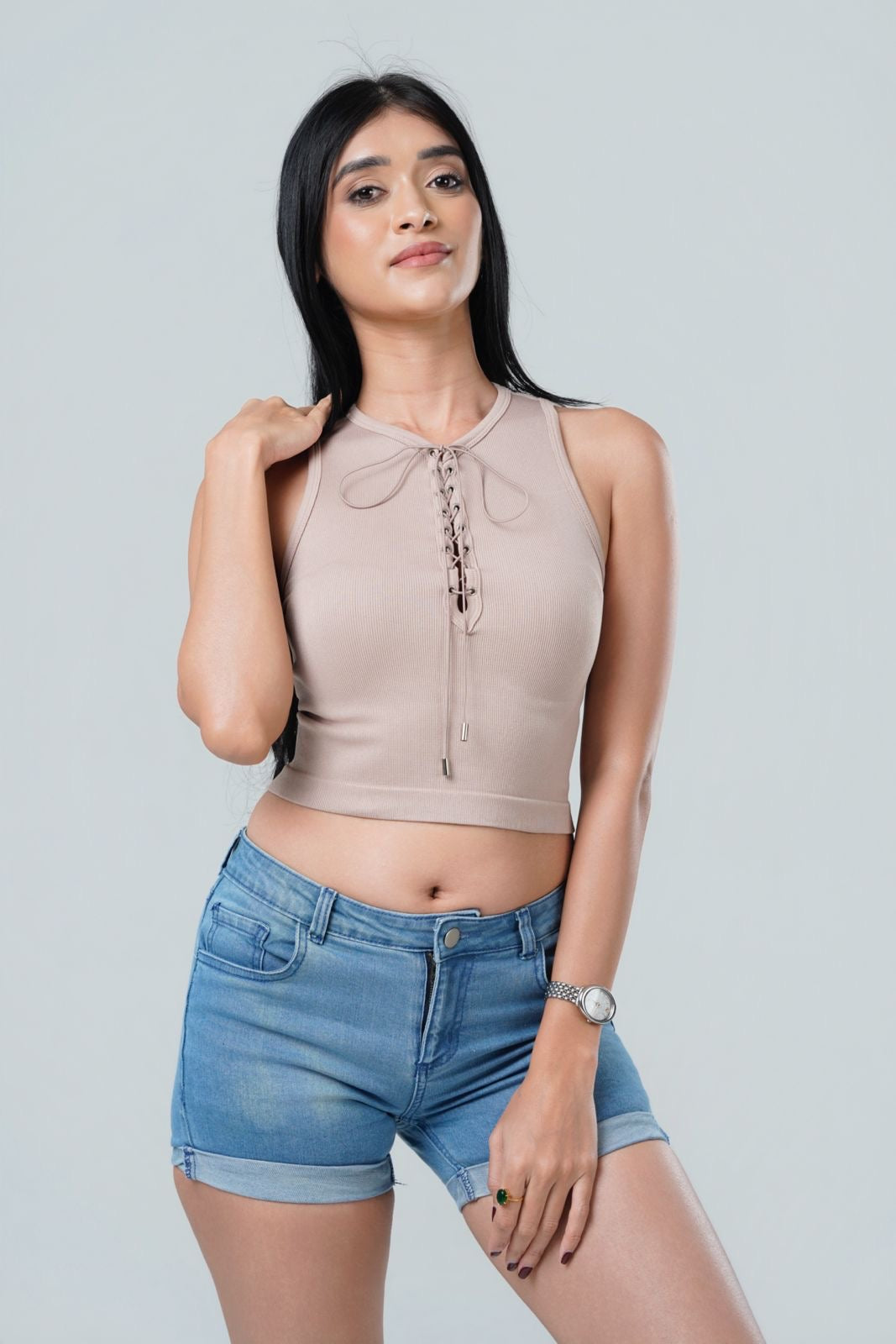 Front Tie Up Ribbed Tank