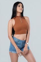 Siena Seamless High-Neck Quarter-Zip Crop