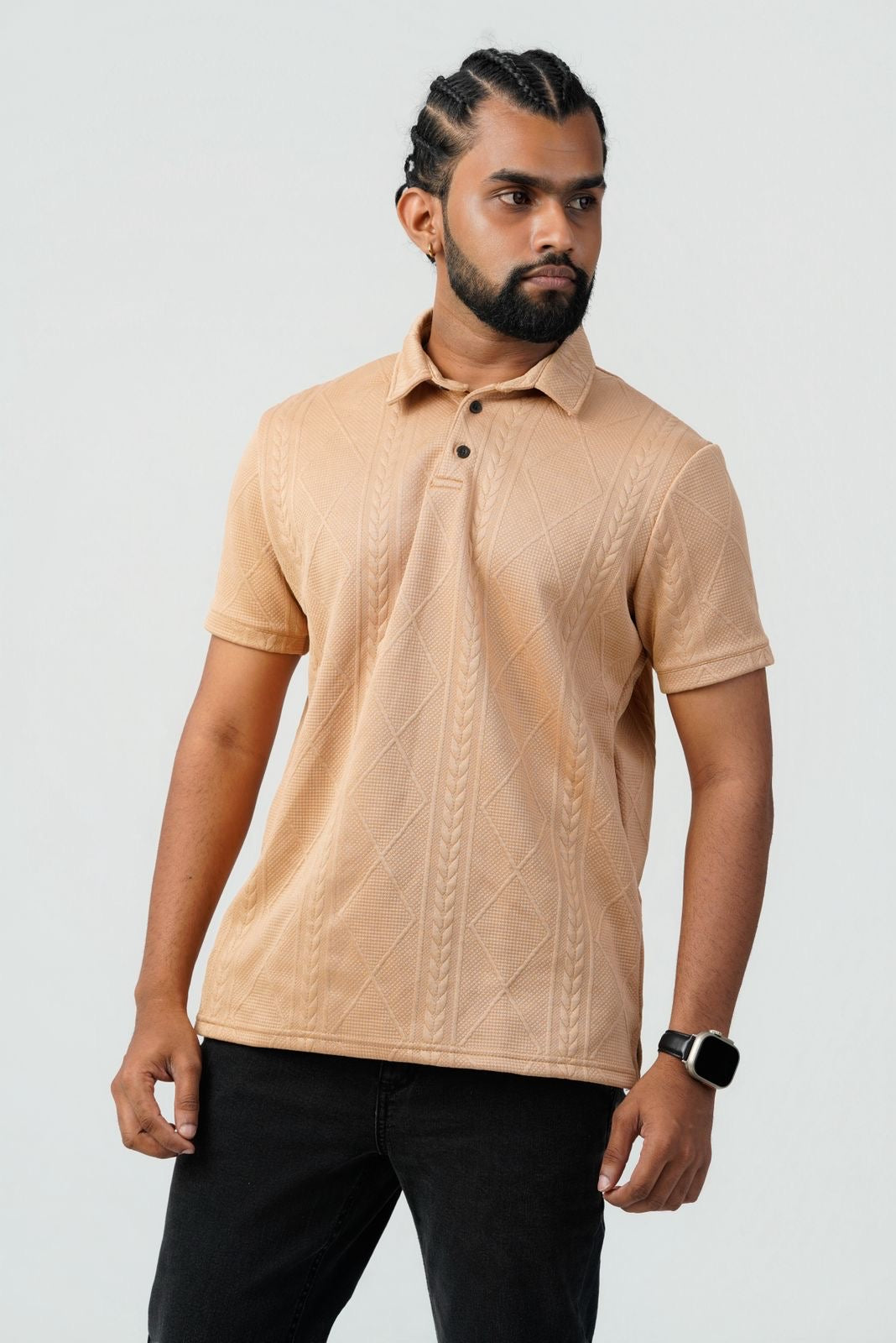 Textured Cable-Knit Polo