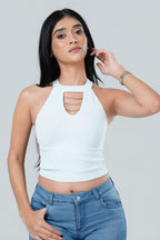Rhinestone Chain Halter Crop Top