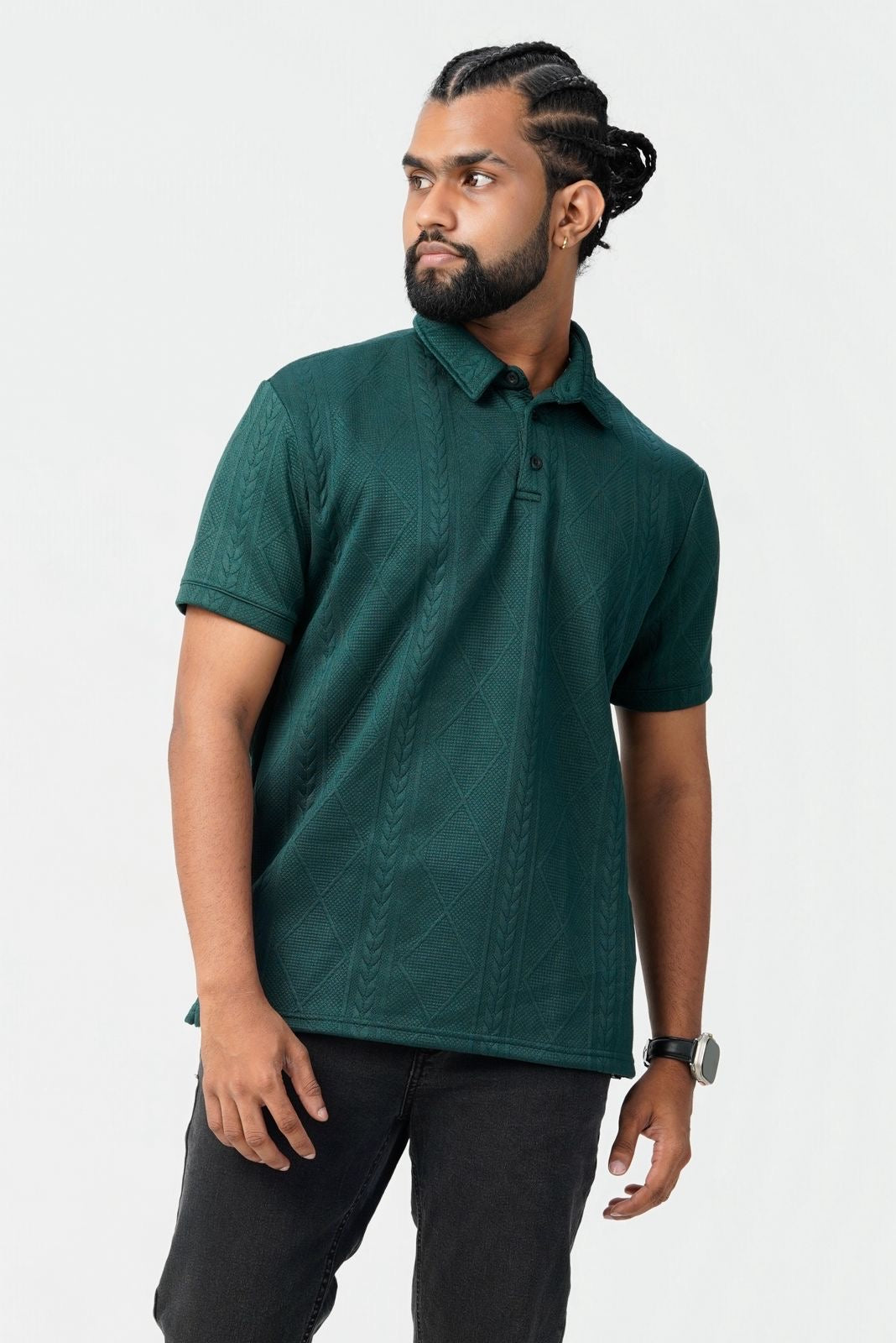 Textured Cable-Knit Polo