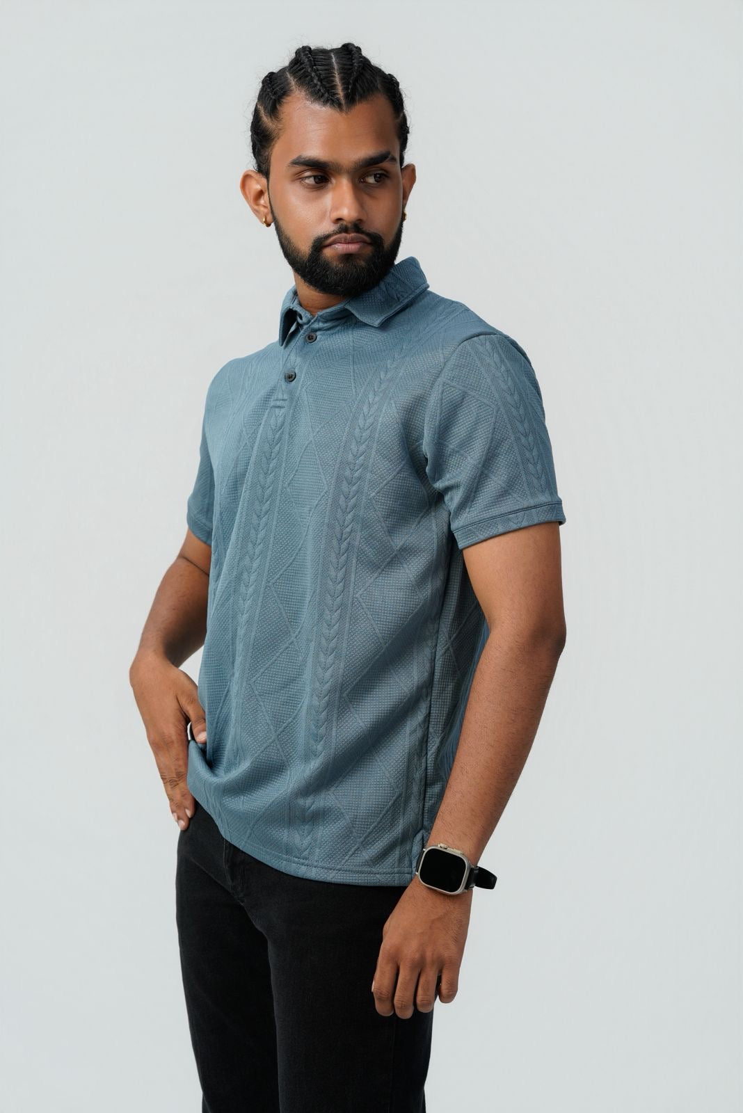 Textured Cable-Knit Polo