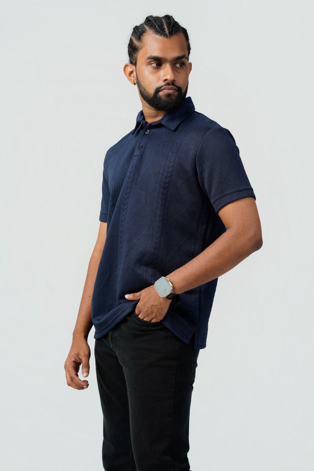 Textured Cable-Knit Polo