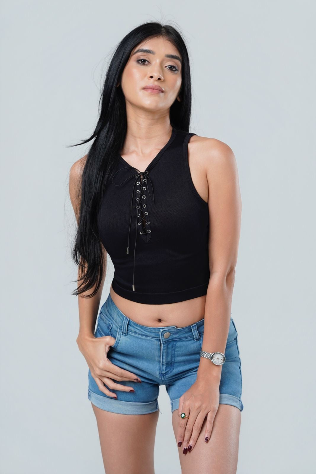 Front Tie Up Ribbed Tank