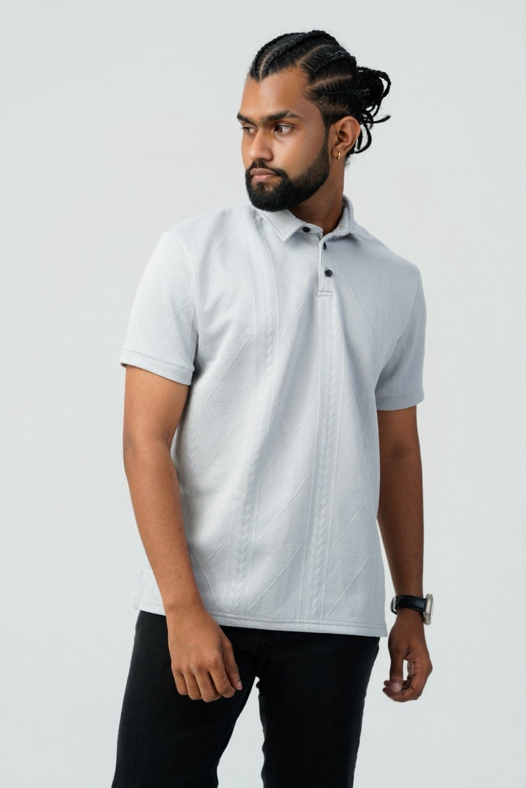 Textured Cable-Knit Polo