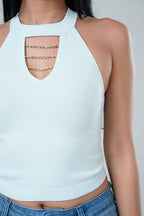 Rhinestone Chain Halter Crop Top