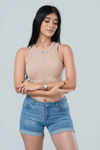 Maya Seamless Zip-Front Ribbed Crop Top