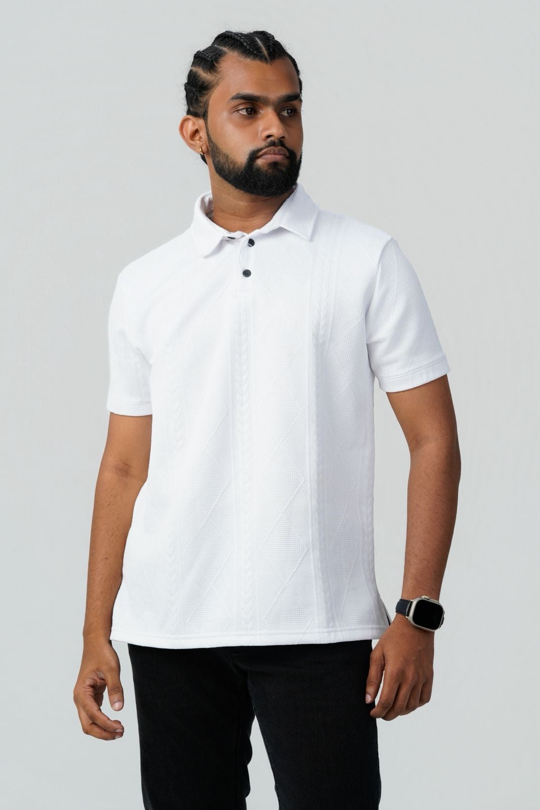 Textured Cable-Knit Polo