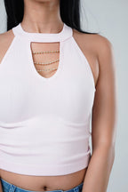 Rhinestone Chain Halter Crop Top