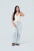 V-Neck Textured Button-Front Tank