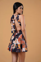 Mani Floral Backless Skater Mini Dress