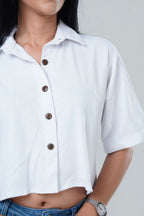 Textured Short Sleeve Cropped Shirt