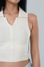 Ribbed Collared Button Down Tank