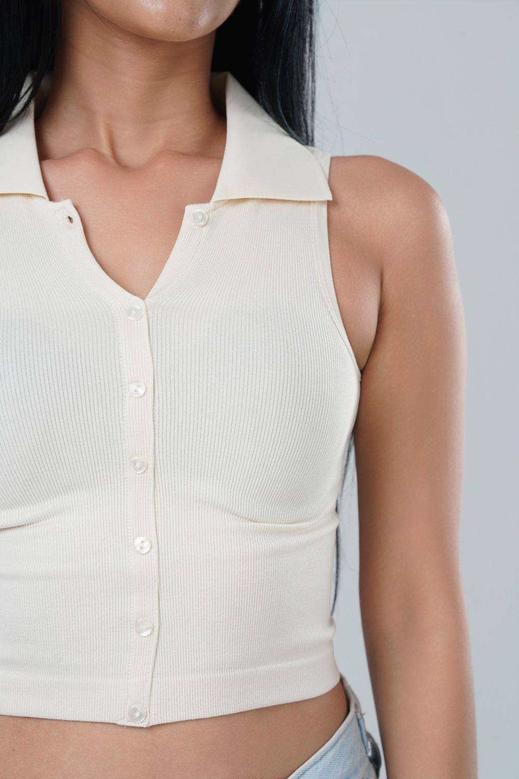 Ribbed Collared Button Down Tank